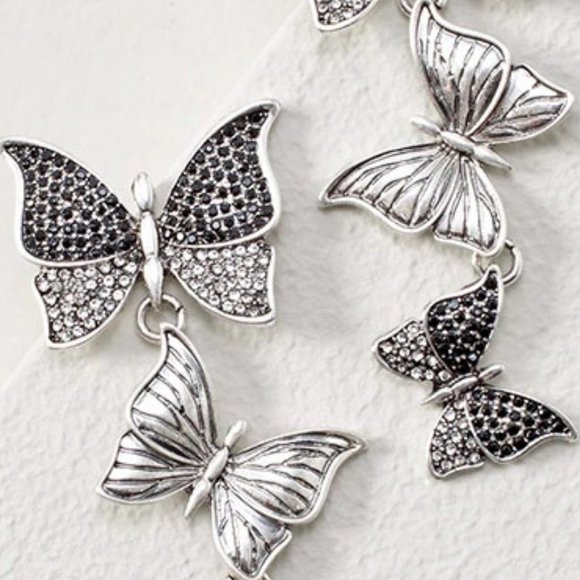 WHBM * Butterfly BLACK CRYSTALS Silvertone Earrings - Picture 5 of 6